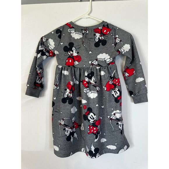 Disney Minnie Mouse Shirt Toddler Girls 4T Long Sleeve Gray Red Hearts Tunic - Picture 2 of 6